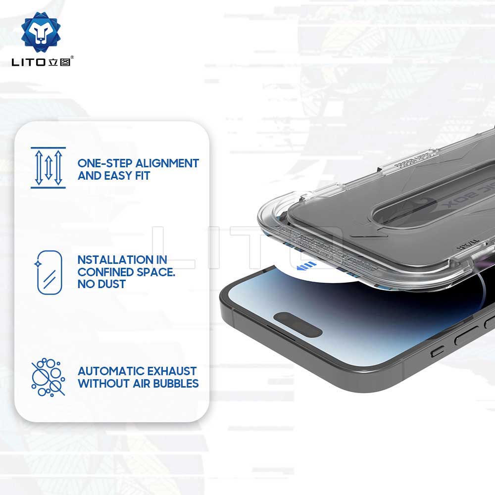Privacy-skærmbeskyttelsesfilm Lito Magic Glass Box D+ Tools til Apple iPhone 16 Pro, hærdet glas, fuld lim