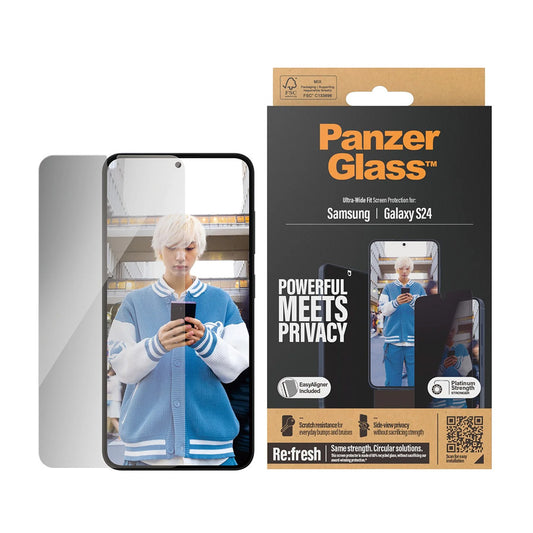 Beskyttelsesfolie til skærm Privacy PanzerGlass Ultra-Wide Fit EasyAligner til Samsung Galaxy S24 S921, Hærdet Glas, Full Glue