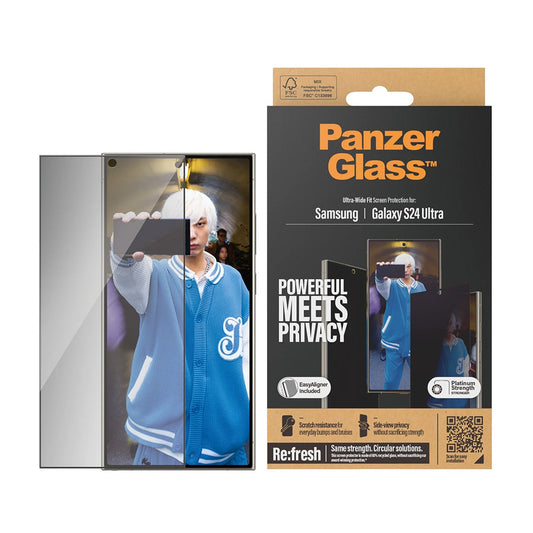 Beskyttelsesfolie Privacy PanzerGlass Ultra-Wide Fit EasyAligner til Samsung Galaxy S24 Ultra S928, Hærdet Glas, Full Glue