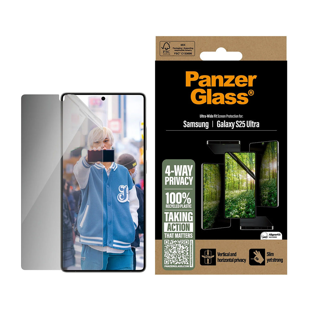 Beskyttelsesfolie til skærm Privacy PanzerGlass Ultra-Wide Fit Eco Matrix 4-Way til Samsung Galaxy S25 Ultra S938, Hærdet Glas, Full Glue