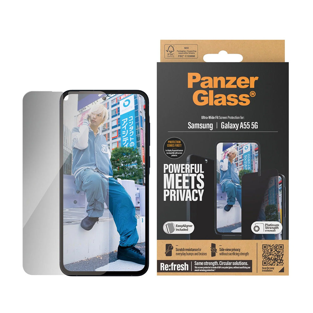Beskyttelsesfilm Privacy PanzerGlass Ultra-Wide Fit til Samsung Galaxy A55 5G A556, Hærdet Glas, Full Glue