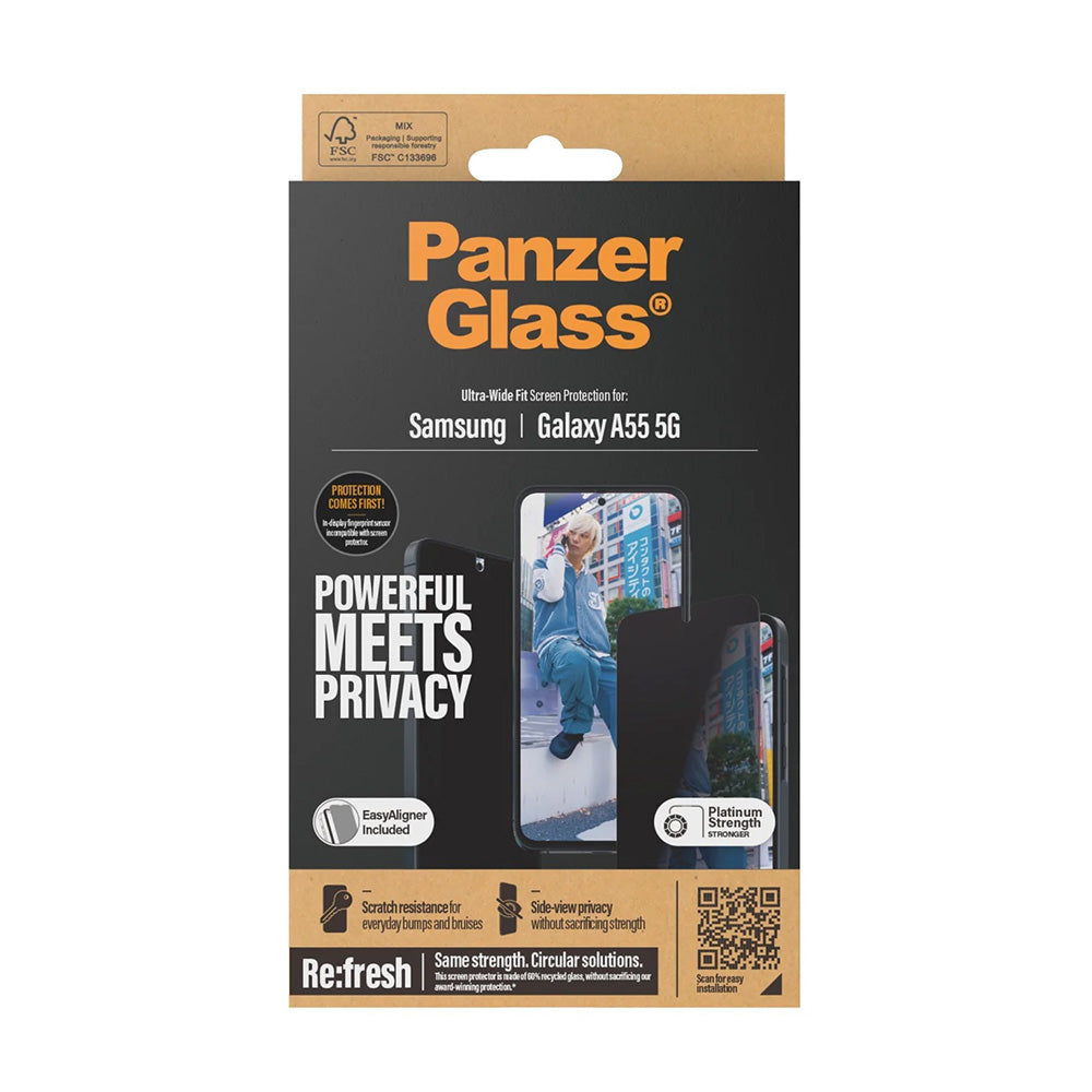 Beskyttelsesfilm Privacy PanzerGlass Ultra-Wide Fit til Samsung Galaxy A55 5G A556, Hærdet Glas, Full Glue