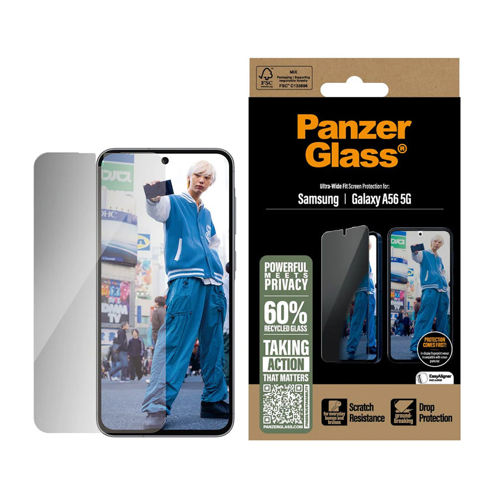 Beskyttelsesfolie Privacy PanzerGlass Ultra-Wide Fit til Samsung Galaxy A56 A566, Hærdet Glas, Full Glue