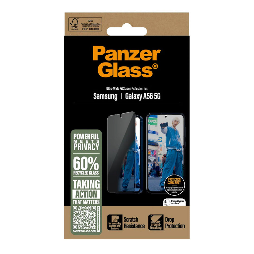 Beskyttelsesfolie Privacy PanzerGlass Ultra-Wide Fit til Samsung Galaxy A56 A566, Hærdet Glas, Full Glue