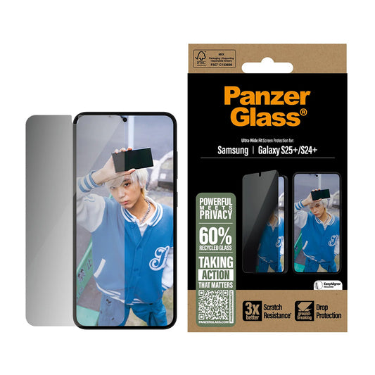 Beskyttelsesfolie Privacy PanzerGlass Ultra-Wide Fit til Samsung Galaxy S25+ S936 / S24+ S926, Hærdet Glas, Full Glue