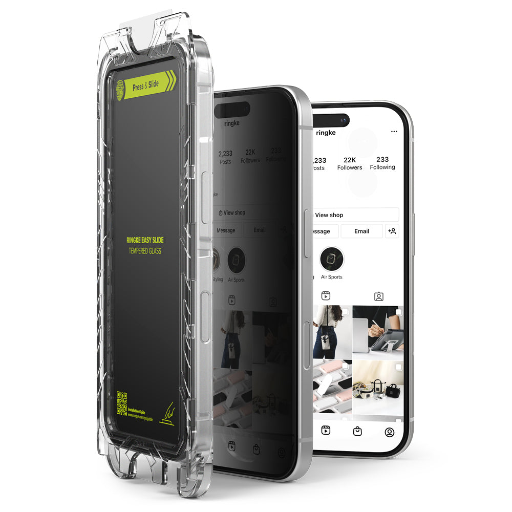 Beskyttelsesfilm til skærm Privacy Ringke Easy Slide til Apple iPhone 16 Plus / 15 Plus, Hærdet Glas, Fuldklæbende, Sæt med 2 stykker