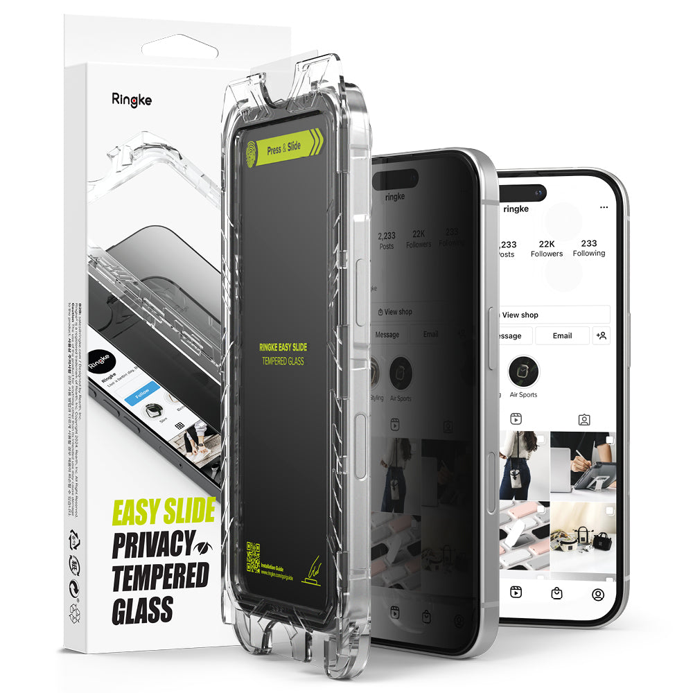 Beskyttelsesfilm til skærm Privacy Ringke Easy Slide til Apple iPhone 16 Plus / 15 Plus, Hærdet Glas, Fuldklæbende, Sæt med 2 stykker
