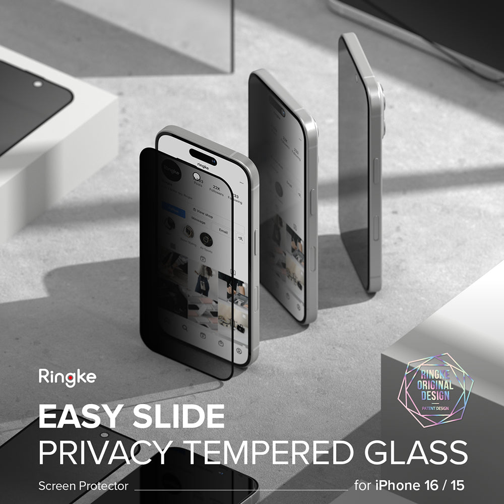 Beskyttelsesfilm til skærm Privacy Ringke Easy Slide til Apple iPhone 16 Plus / 15 Plus, Hærdet Glas, Fuldklæbende, Sæt med 2 stykker