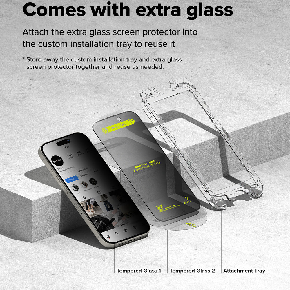 Beskyttelsesfilm til skærm Privacy Ringke Easy Slide til Apple iPhone 16 Plus / 15 Plus, Hærdet Glas, Fuldklæbende, Sæt med 2 stykker