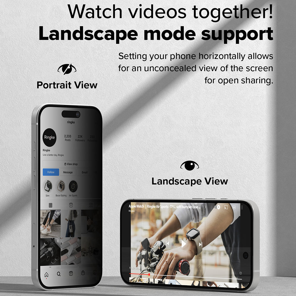 Beskyttelsesfilm til skærm Privacy Ringke Easy Slide til Apple iPhone 16 Plus / 15 Plus, Hærdet Glas, Fuldklæbende, Sæt med 2 stykker