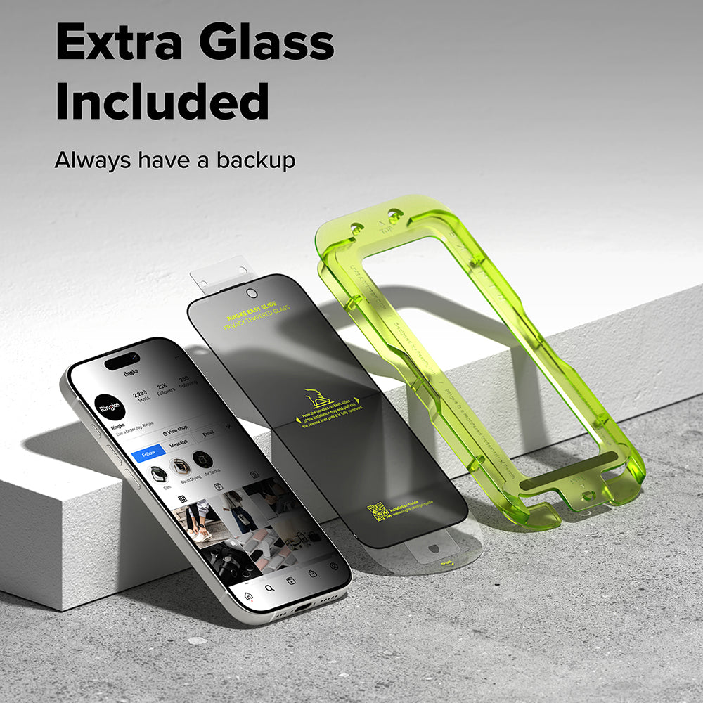 Privacy-skærmbeskyttelse Ringke Easy Slide til Apple iPhone 18 Pro Max / 17 Pro Max, hærdet glas, fuld lim, sæt med 2 stk.