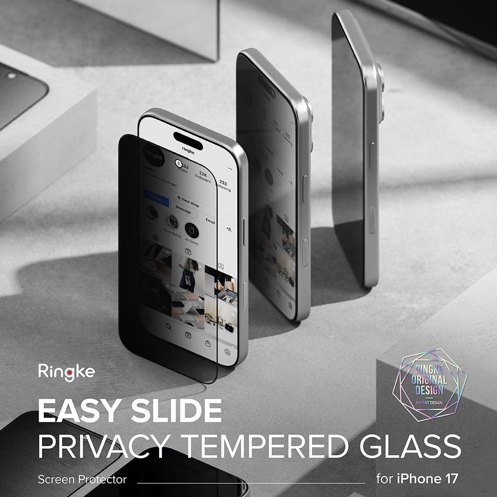 Privacy-skærmbeskyttelse Ringke Easy Slide til Apple iPhone 18 Pro Max / 17 Pro Max, hærdet glas, fuld lim, sæt med 2 stk.