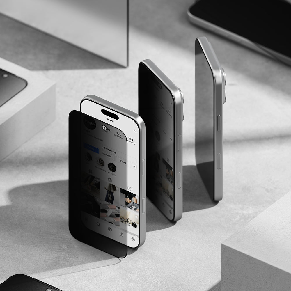 Privacy-skærmbeskyttelse Ringke Easy Slide til Apple iPhone 18 Pro, hærdet glas, fuld lim, sæt med 2 stk.