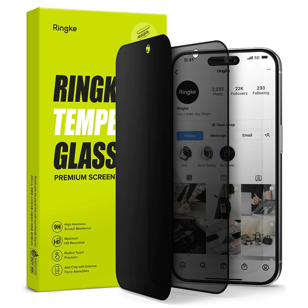 Beskyttelsesfilm Privacy Ringke til Apple iPhone 15 Pro, Hærdet Glas, Full Glue