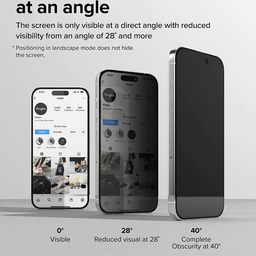 Beskyttelsesfilm Privacy Ringke til Apple iPhone 15 Pro, Hærdet Glas, Full Glue