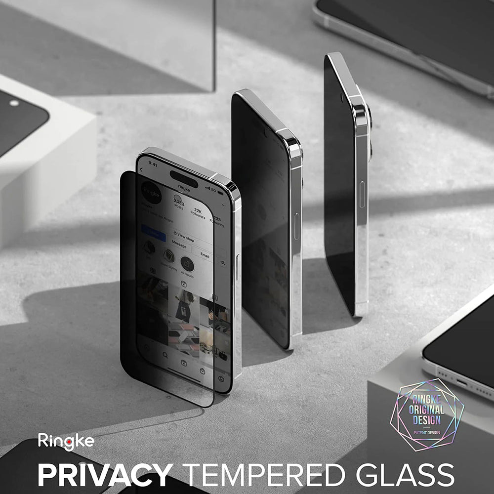 Beskyttelsesfilm Privacy Ringke til Apple iPhone 15 Pro, Hærdet Glas, Full Glue