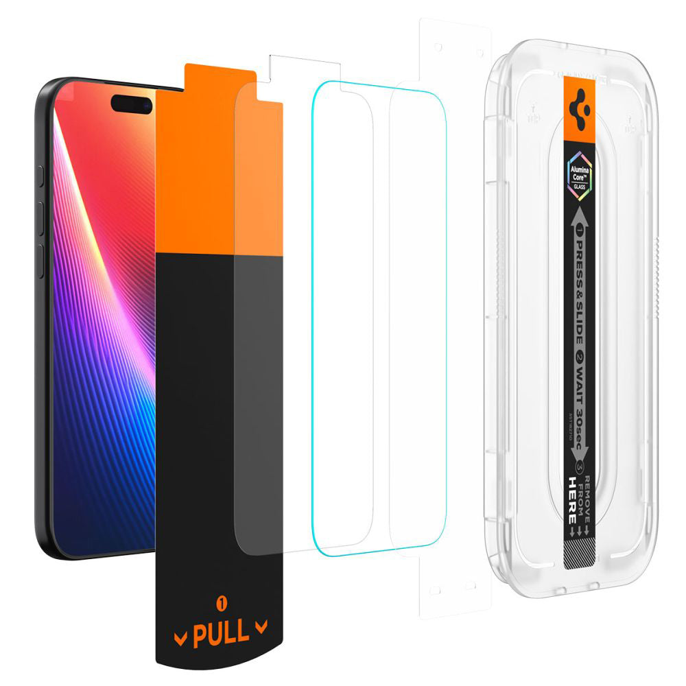 Beskyttelsesfilm til skærm Privacy Spigen GlastR EZ FIT Pro til Apple iPhone 17 Pro / 17 / 16 Pro, Hærdet Glas, Full Glue AGL10098
