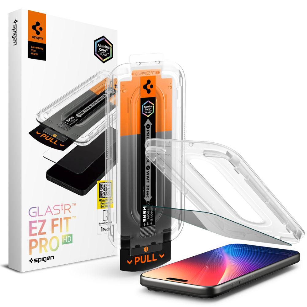 Beskyttelsesfilm til skærm Privacy Spigen GlastR EZ FIT Pro til Apple iPhone 17 Pro / 17 / 16 Pro, Hærdet Glas, Full Glue AGL10098
