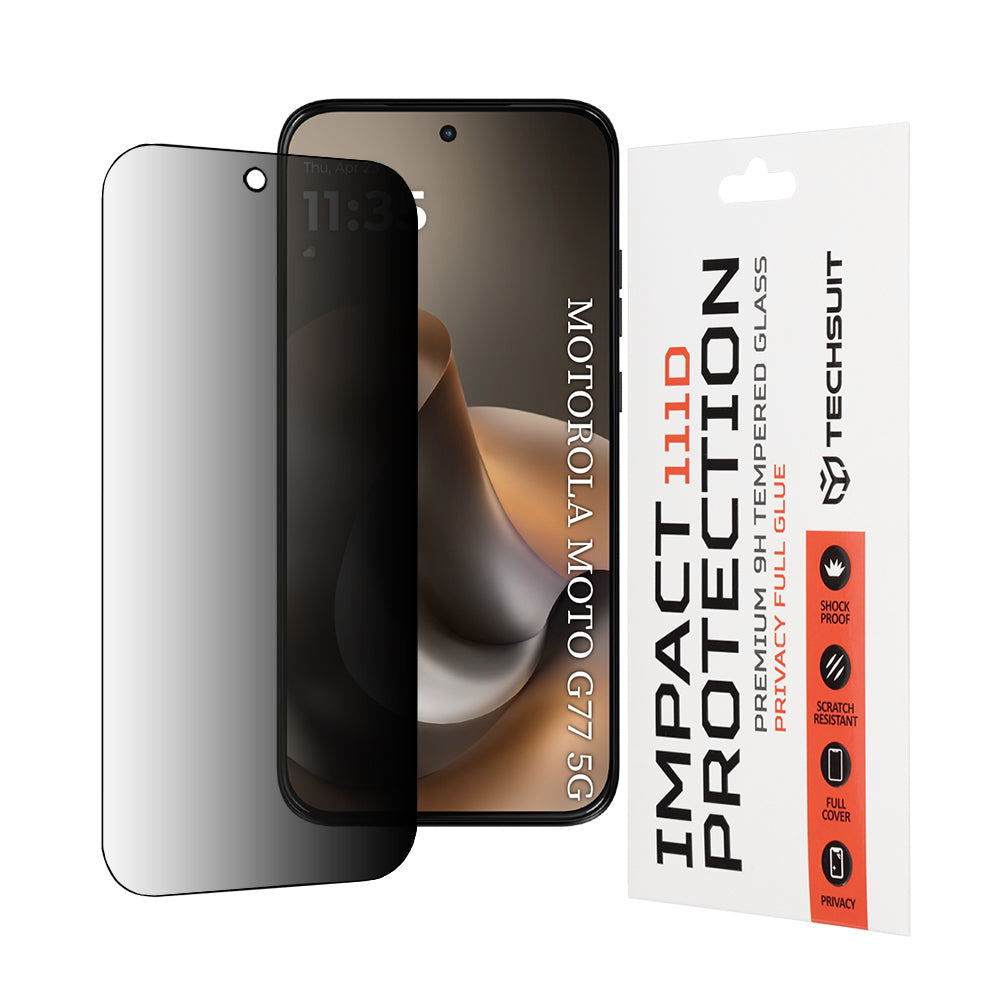 Beskyttelsesfilm Privacy Techsuit til Motorola Moto G77 / G67, Hærdet Glas, Full Glue, 111D
