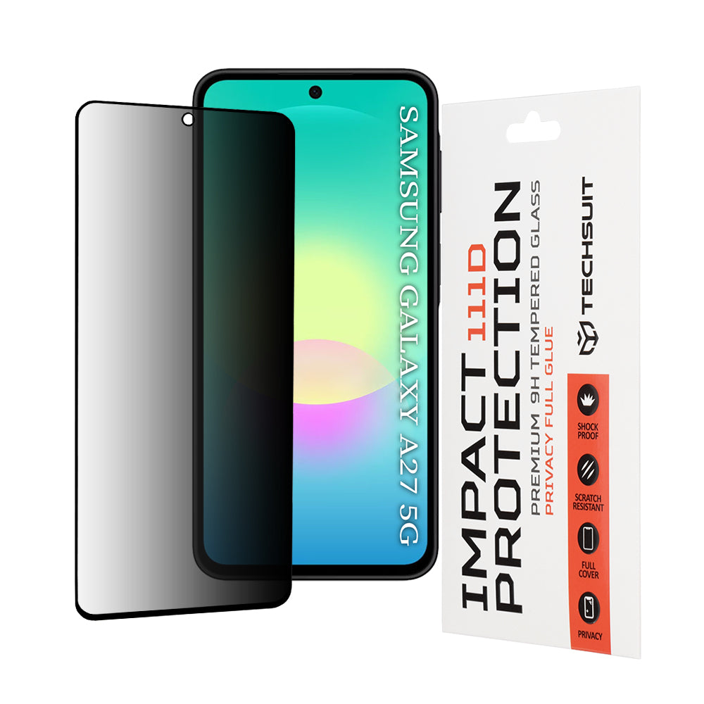 Privacy Techsuit skærmbeskyttelsesfilm til Samsung Galaxy A27 5G, hærdet glas, fuld lim, 111D