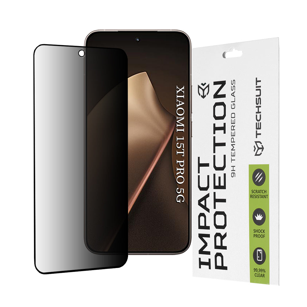 Beskyttelsesfilm Privacy Techsuit til Xiaomi 15T Pro, Hærdet Glas, Full Glue, 111D