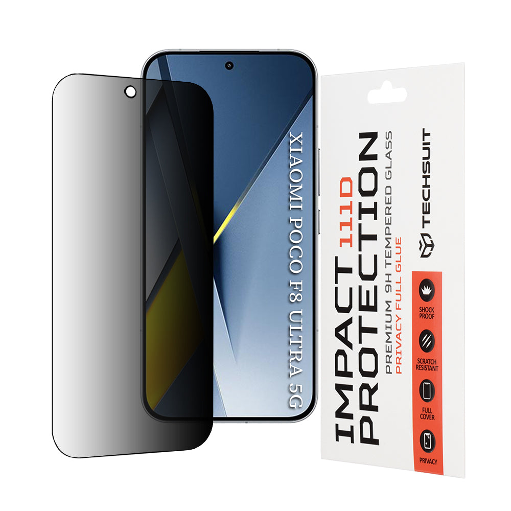 Beskyttelsesfilm Privacy Techsuit til Xiaomi Poco F8 Ultra, Hærdet Glas, Full Glue, 111D