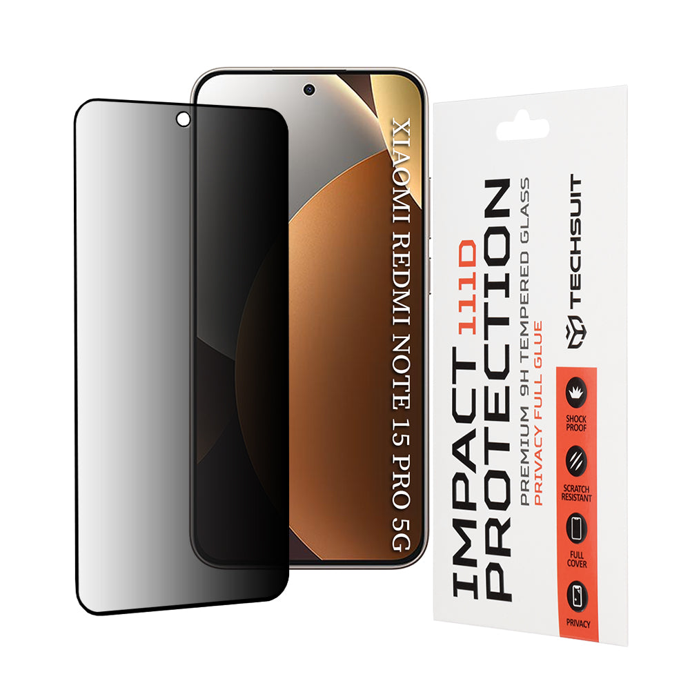 Beskyttelsesfilm til skærm Privacy Techsuit til Xiaomi Redmi Note 15 Pro 5G, Hærdet Glas, Full Glue, 111D