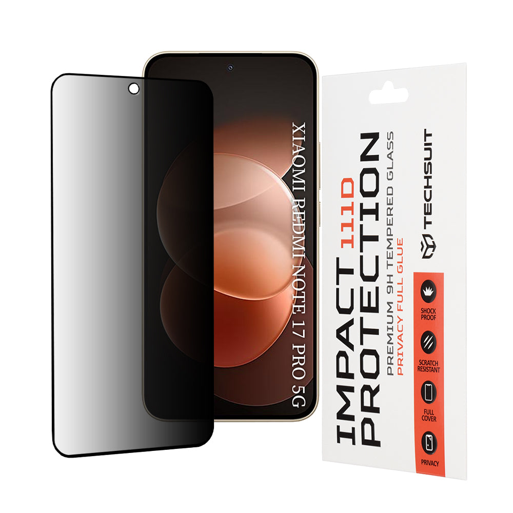Privacy Techsuit Skærmbeskytter til Xiaomi Redmi Note 17 Pro / Note 17 Pro Max, Hærdet Glas, Fuld Lim, 111D