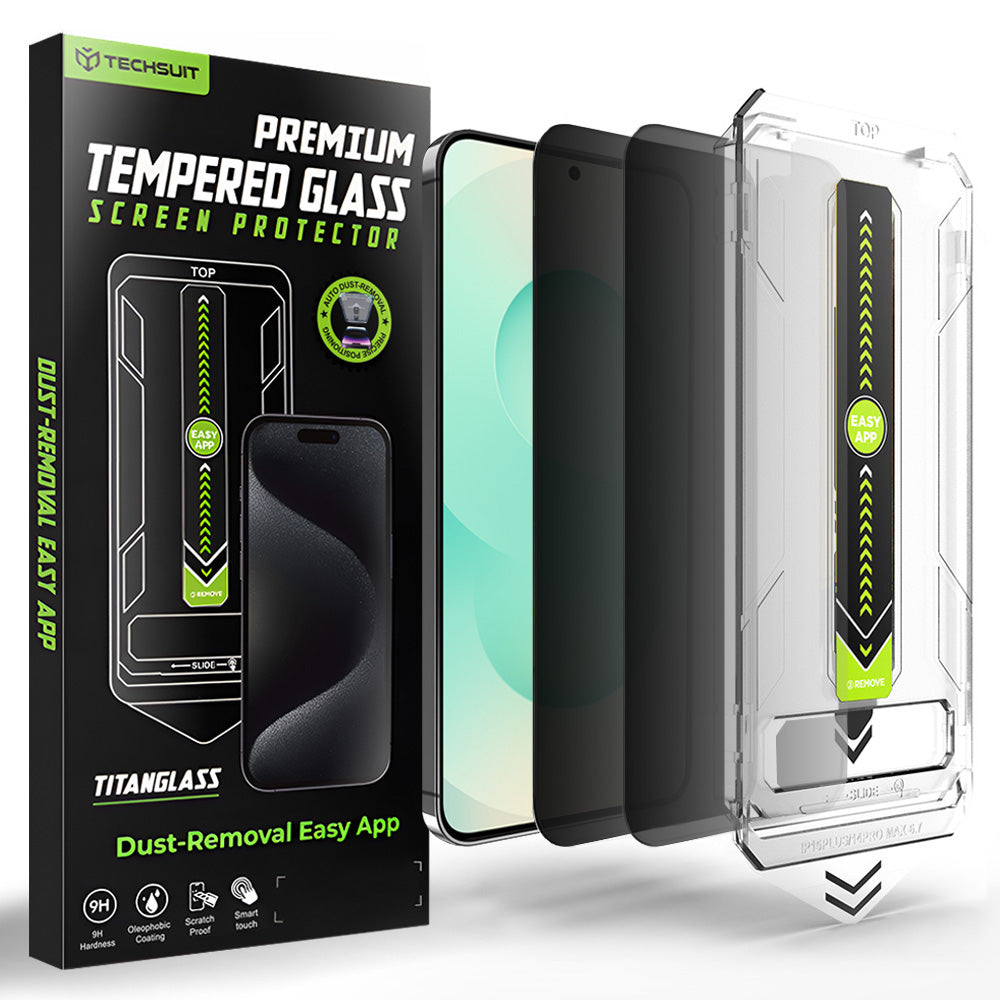 Beskyttelsesfilm til skærm Privacy Techsuit TitanGlass CrystalHD til Samsung Galaxy S26 Plus S947, Hærdet Glas, Full Glue, Sæt med 2 stykker