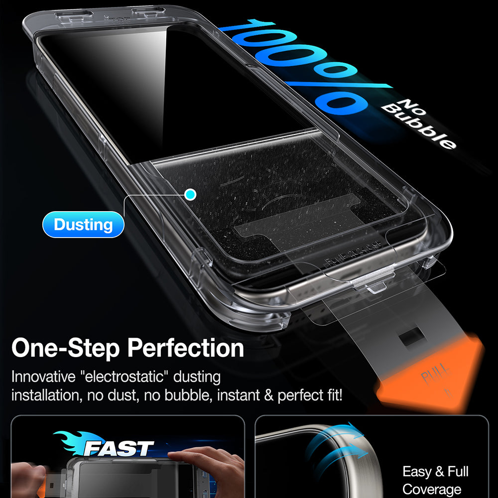 Privacy Screen Protector Torras GlassGo Install Master for Apple iPhone 16 Plus, Tempered Glass, Full Glue