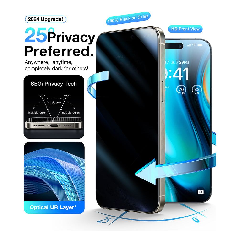 Beskyttelsesfilm Privacy Torras GlassGo Install Master til Apple iPhone 17 Pro, Hærdet Glas, Full Glue