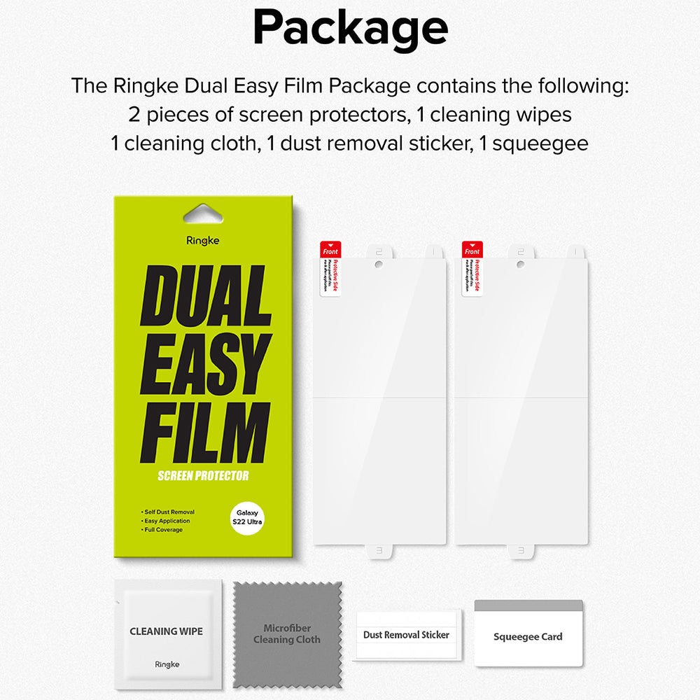 Beskyttelsesfilm til skærm Ringke Dual Easy til Samsung Galaxy S22 Ultra 5G S908, Plastik, Sæt med 2 stykker