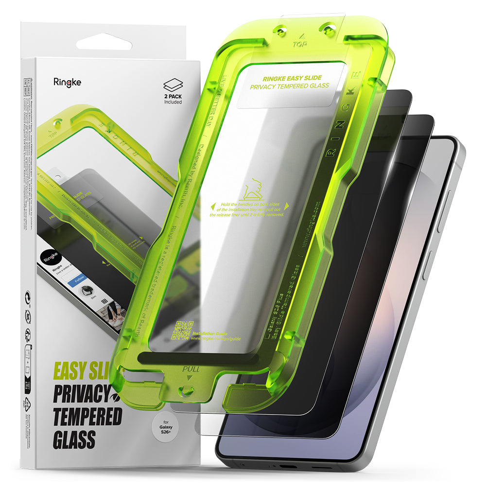 Skærmbeskyttelsesfolie Ringke Easy Slide til Samsung Galaxy S26 Plus S947, Hærdet Glas, Fuldklæbende, Sæt med 2 stykker, Sort