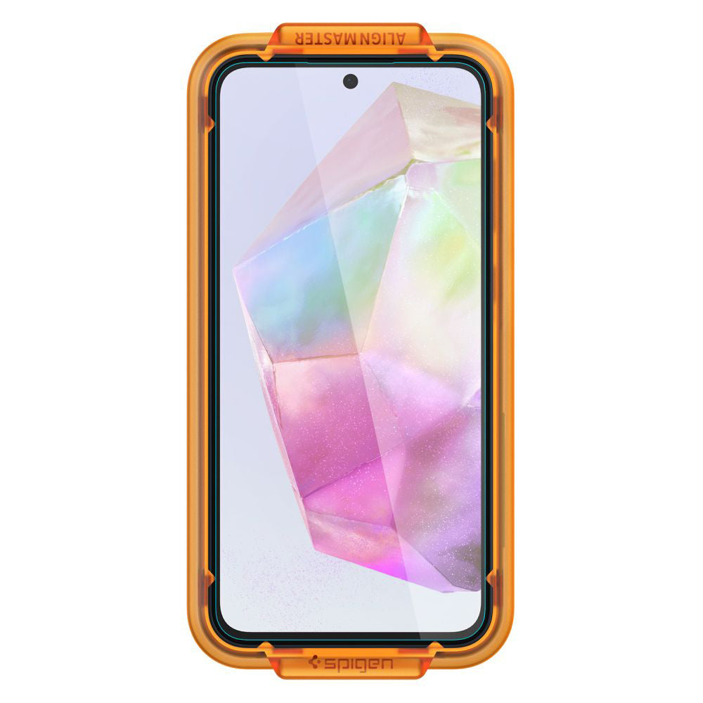 Skærmbeskyttelsesfolie Spigen GlastR Align Master til Samsung Galaxy M35 / A35 5G A356, Hærdet Glas, Fuldklæbende, Sæt med 2 stykker AGL07772