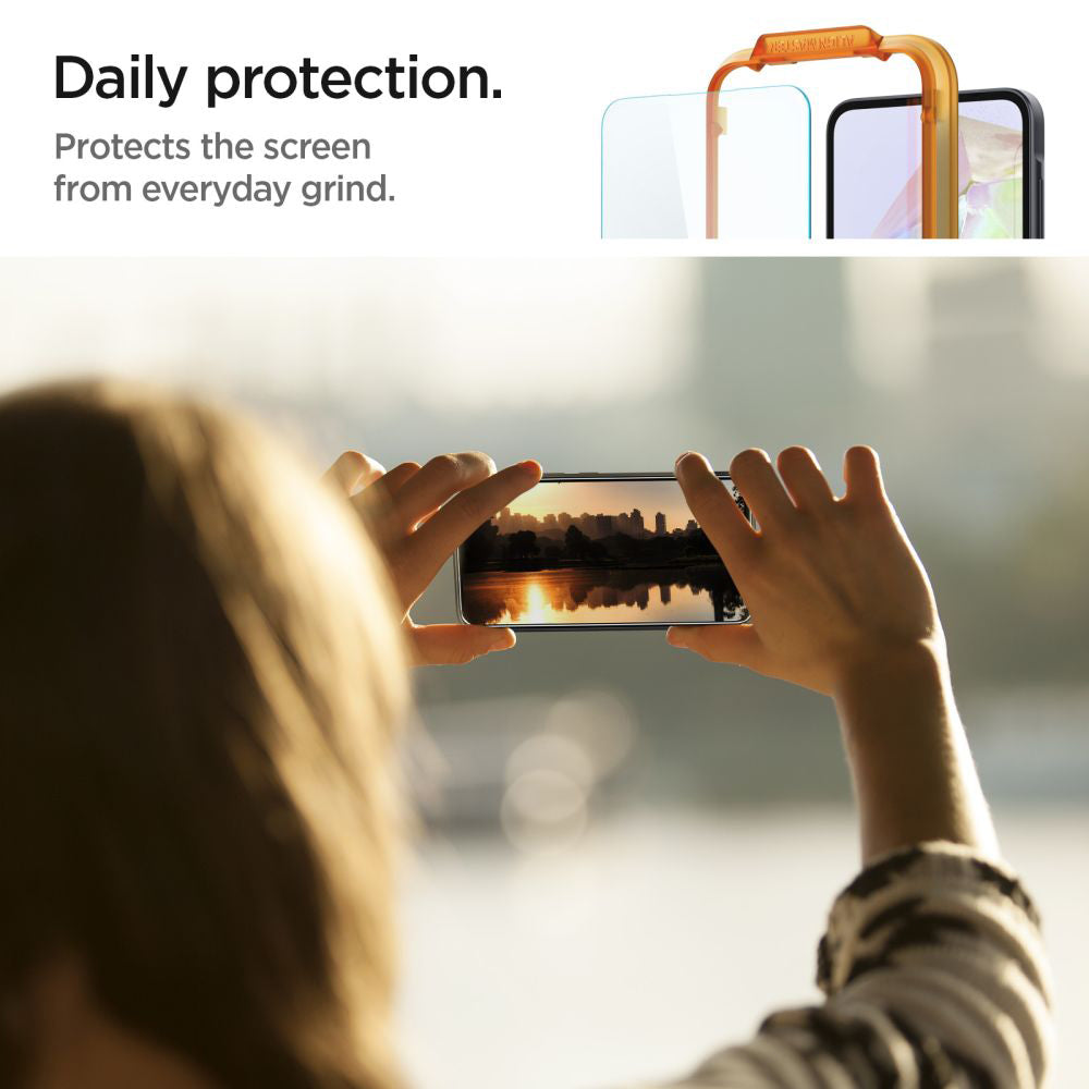 Skærmbeskyttelsesfolie Spigen GlastR Align Master til Samsung Galaxy M35 / A35 5G A356, Hærdet Glas, Fuldklæbende, Sæt med 2 stykker AGL07772