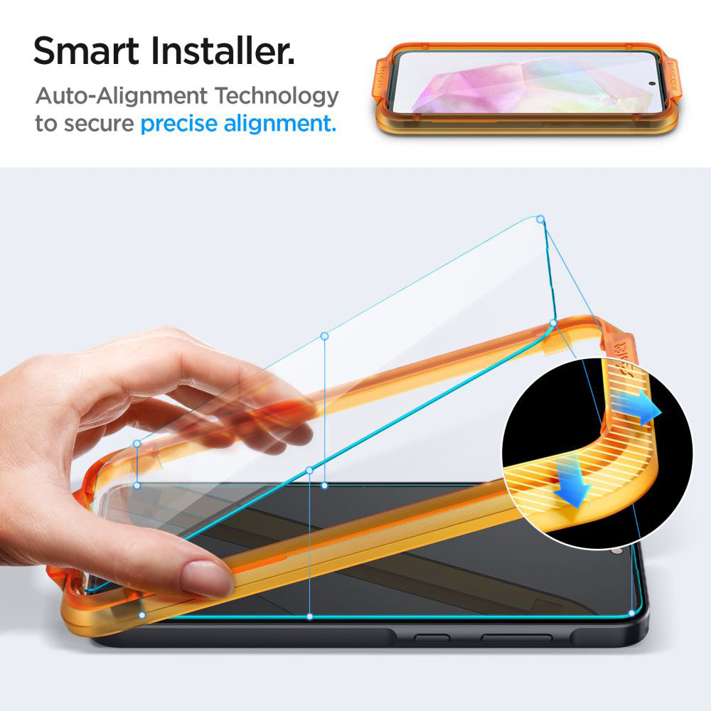 Skærmbeskyttelsesfolie Spigen GlastR Align Master til Samsung Galaxy M35 / A35 5G A356, Hærdet Glas, Fuldklæbende, Sæt med 2 stykker AGL07772