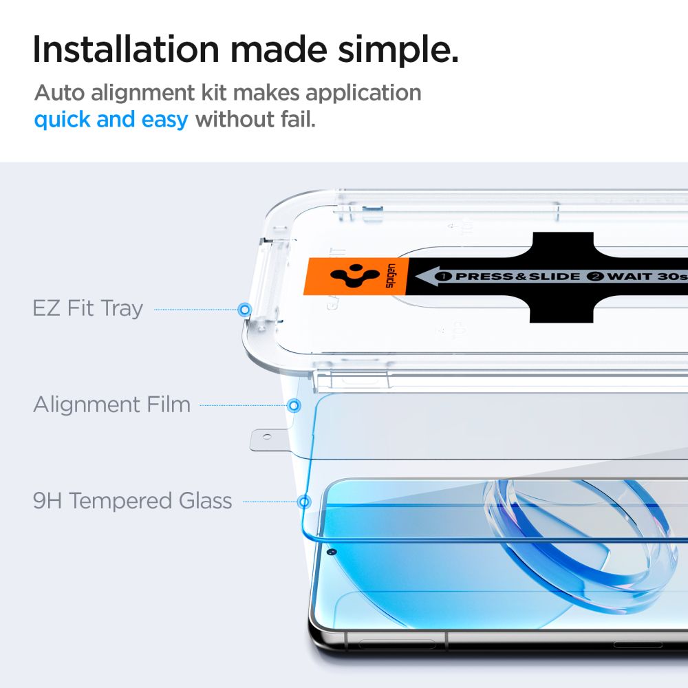 Skærmbeskyttelsesfilm Spigen GlastR EZ FIT til Samsung Galaxy S23 S911, Hærdet Glas, Fuldklæbende, Sæt med 2 stykker AGL05958
