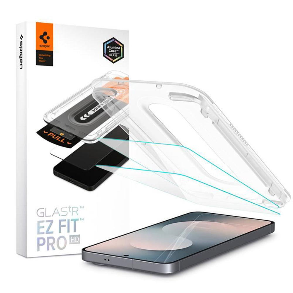 Beskyttelsesfilm til skærm Spigen GlastR EZ FIT Pro HD til Samsung Galaxy S25 FE, Hærdet Glas, Fuldklæbende, Sæt med 2 stykker AGL10202