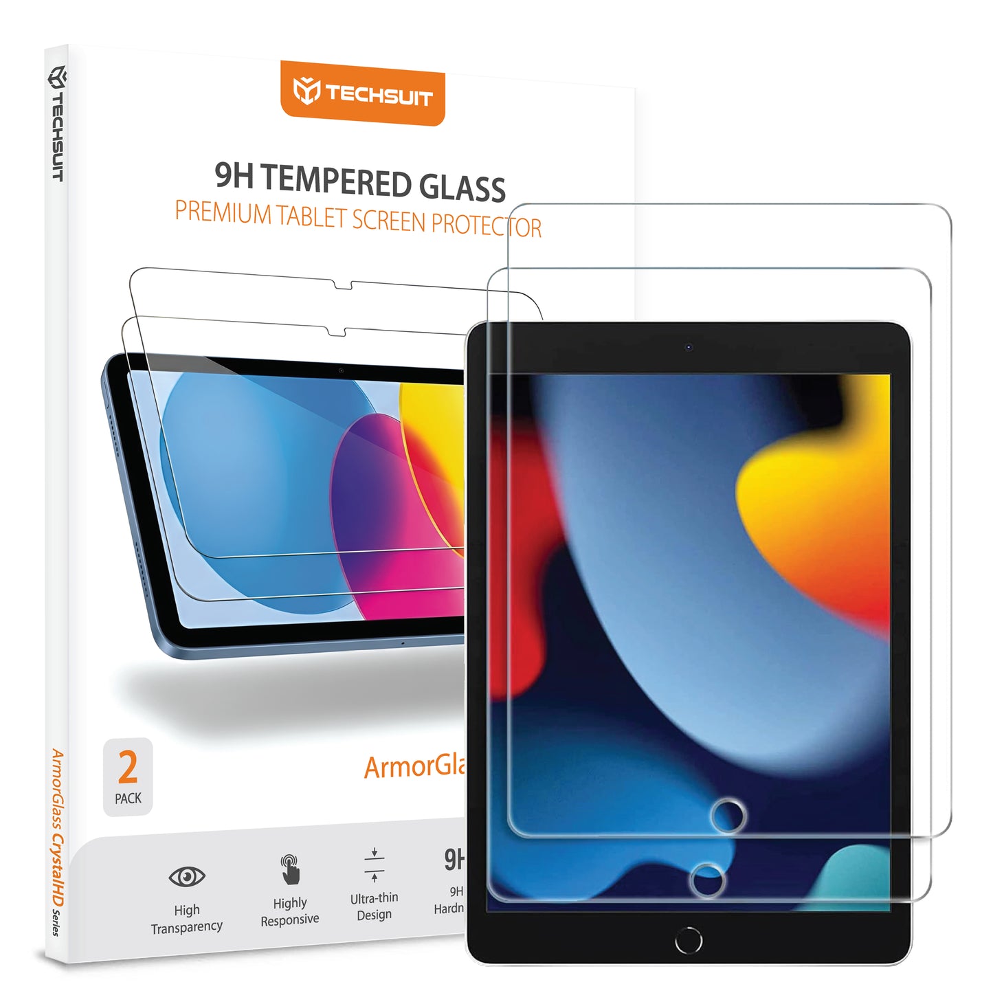 Beskyttelsesfilm til skærm Techsuit ArmorGlass CrystalHD til Apple iPad 10.2 (2021) / 10.2 (2020), Hærdet glas, Full Glue, Sæt med 2 stykker