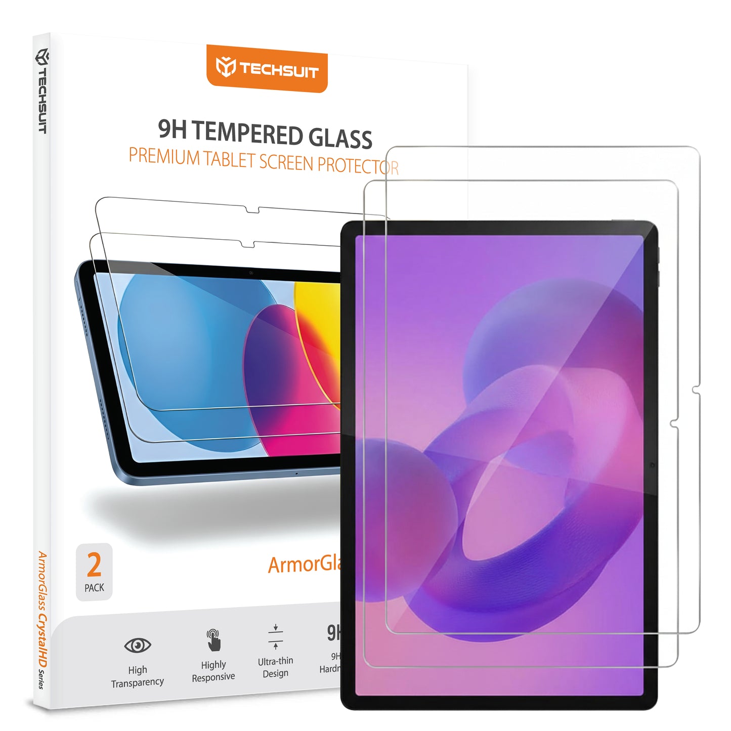 Beskyttelsesfilm til skærm Techsuit ArmorGlass CrystalHD til Lenovo Idea Tab Plus, Hærdet Glas, Fuldklæbende, Sæt med 2 stykker