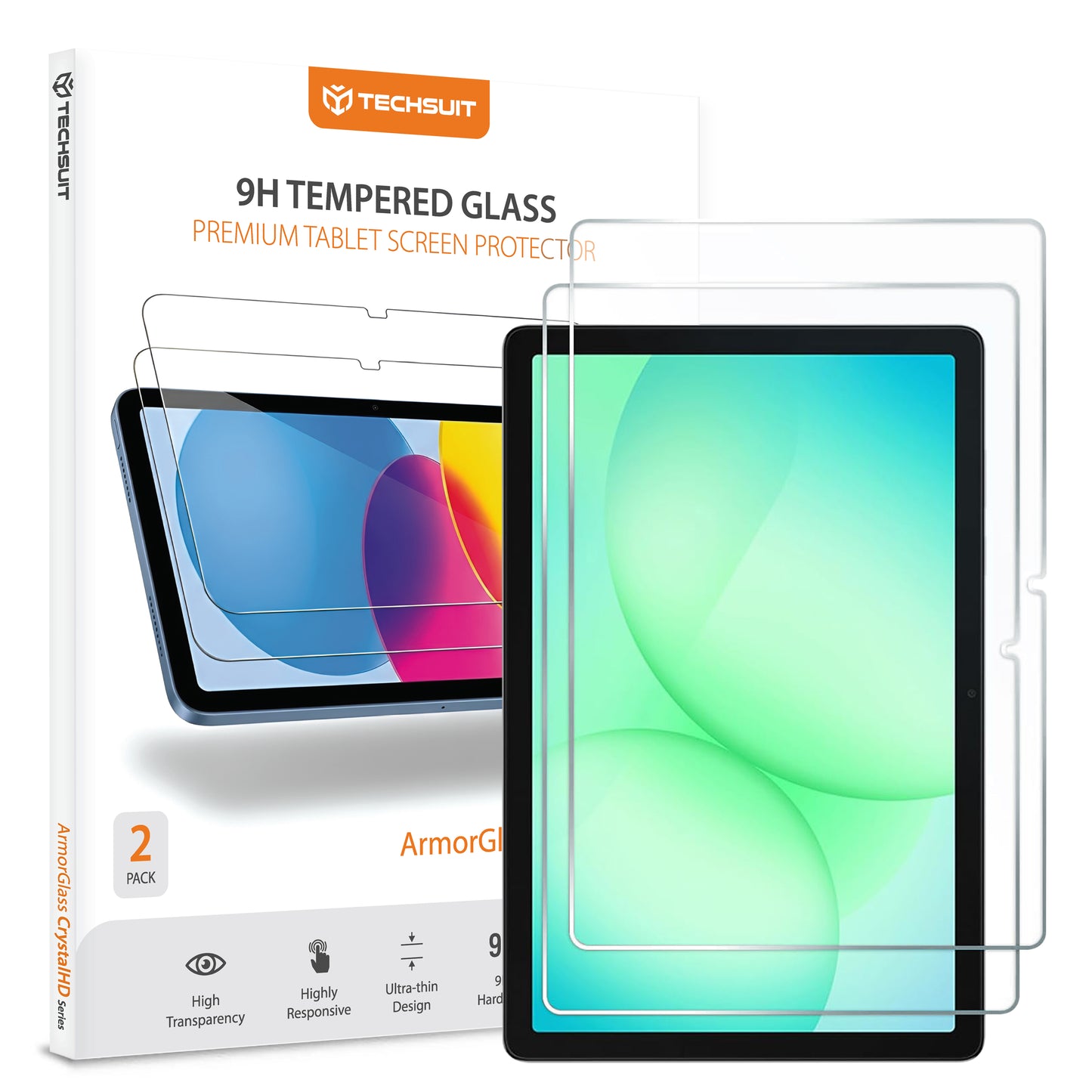 Beskyttelsesfilm til skærm Techsuit ArmorGlass CrystalHD til Samsung Galaxy Tab A11+ / Tab A9+, Hærdet Glas, Full Glue, Sæt med 2 stykker