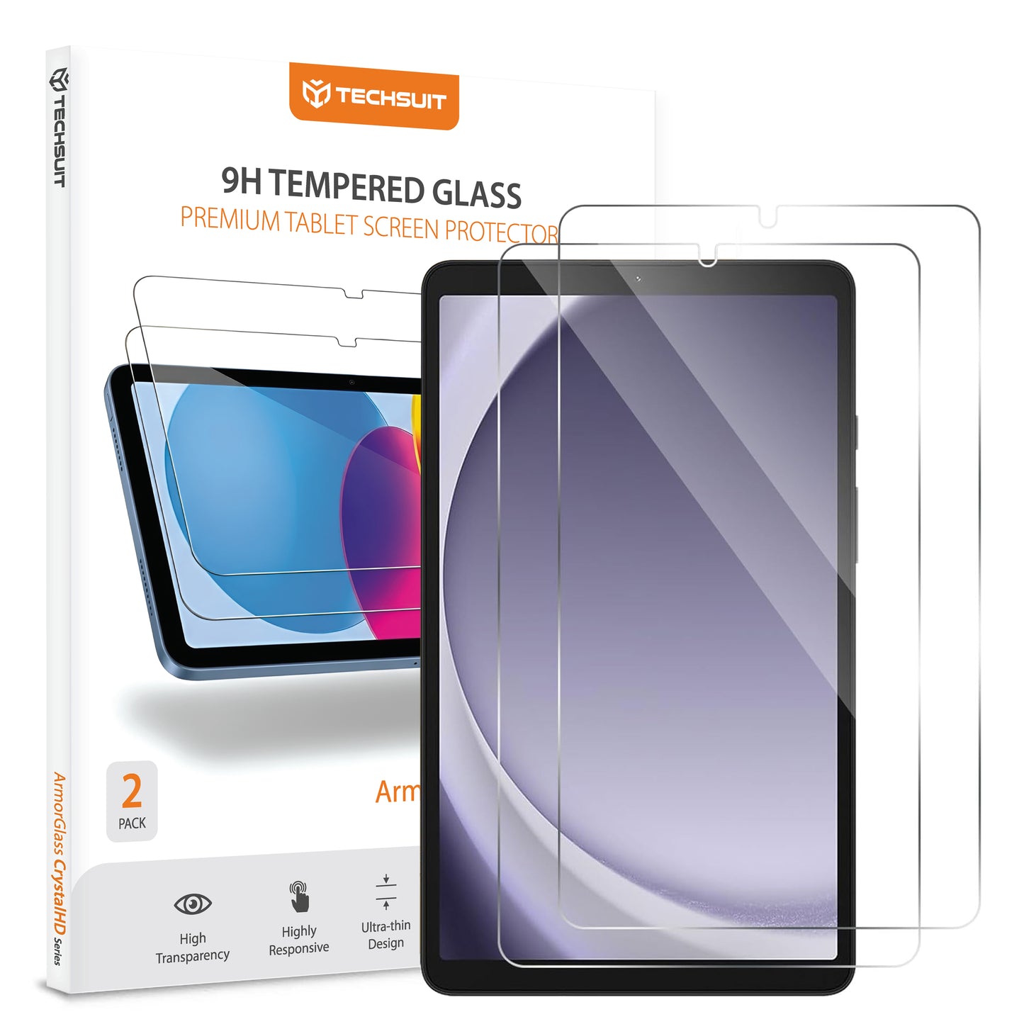 Beskyttelsesfilm til skærm Techsuit ArmorGlass CrystalHD til Samsung Galaxy Tab A11 / Tab A9, Hærdet Glas, Fuldklæbende, Sæt med 2 stykker