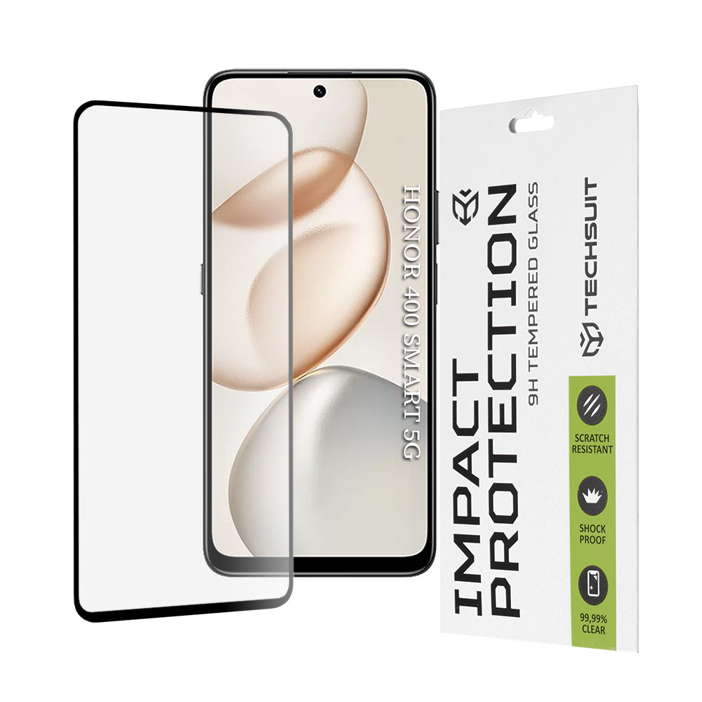 Beskyttelsesfilm Techsuit skærmbeskytter til Honor 400 Smart 4G / X7d 4G / 400 Smart 5G / X7c / 200 Smart, Hærdet Glas, Full Glue, 111D, Sort
