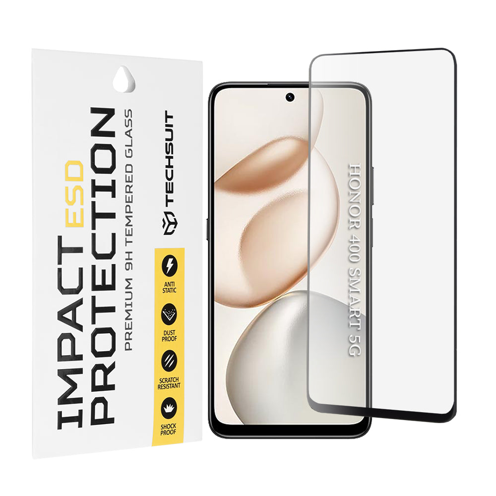 Beskyttelsesfilm Techsuit skærm til Honor 400 Smart 4G / X7d 4G / 400 Smart 5G / X7c / 200 Smart / X7b 5G, Hærdet Glas, Full Glue, Sort