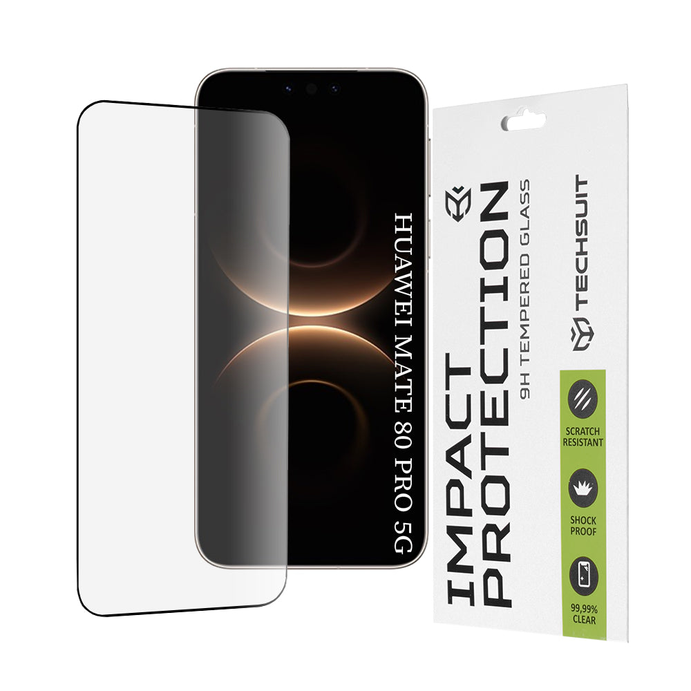 Beskyttelsesfilm Techsuit skærmbeskytter til Huawei Mate 80 Pro, Hærdet Glas, Full Glue, 111D, Sort
