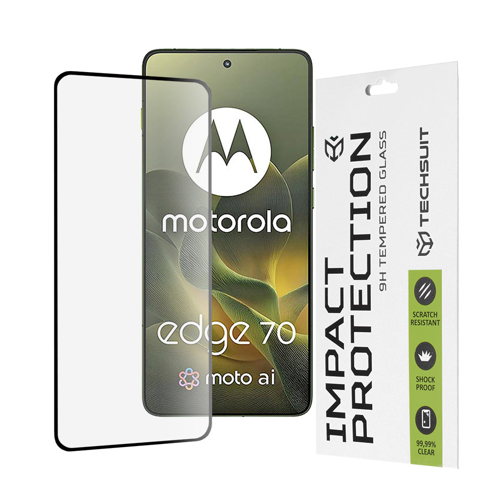 Beskyttelsesfilm Techsuit skærmbeskytter til Motorola Edge 70, Hærdet Glas, Full Glue, 111D, Sort