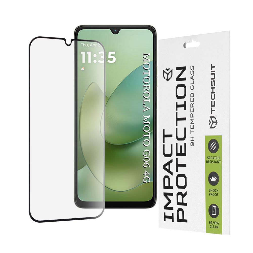 Beskyttelsesfilm Techsuit skærmbeskytter til Motorola Moto G06 Power / G06, Hærdet Glas, Full Glue, 111D, Sort