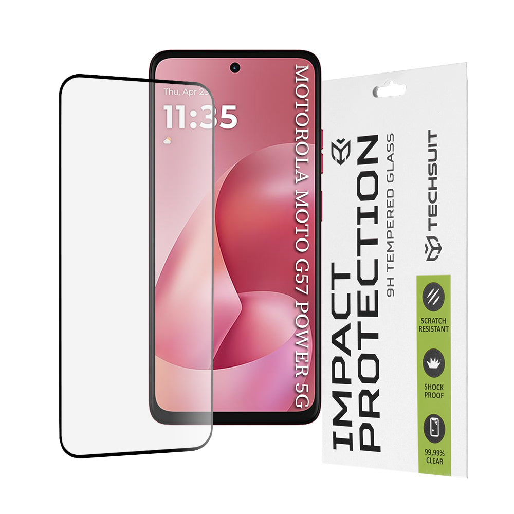 Skærmbeskyttelsesfilm Techsuit til Motorola Moto G67 Power / G57 Power, Hærdet Glas, Full Glue, 111D, Sort