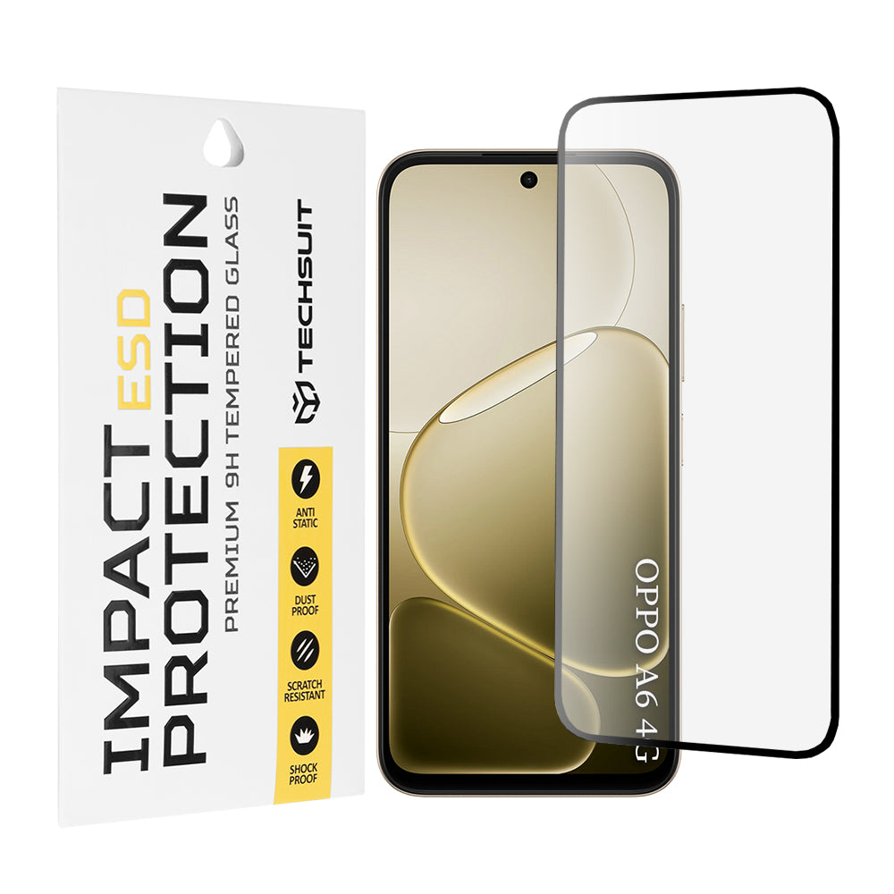 Beskyttelsesfilm Techsuit skærmbeskytter til Oppo A6x 4G / A6x / A6 4G, Hærdet Glas, Fuldklæbende, Sort