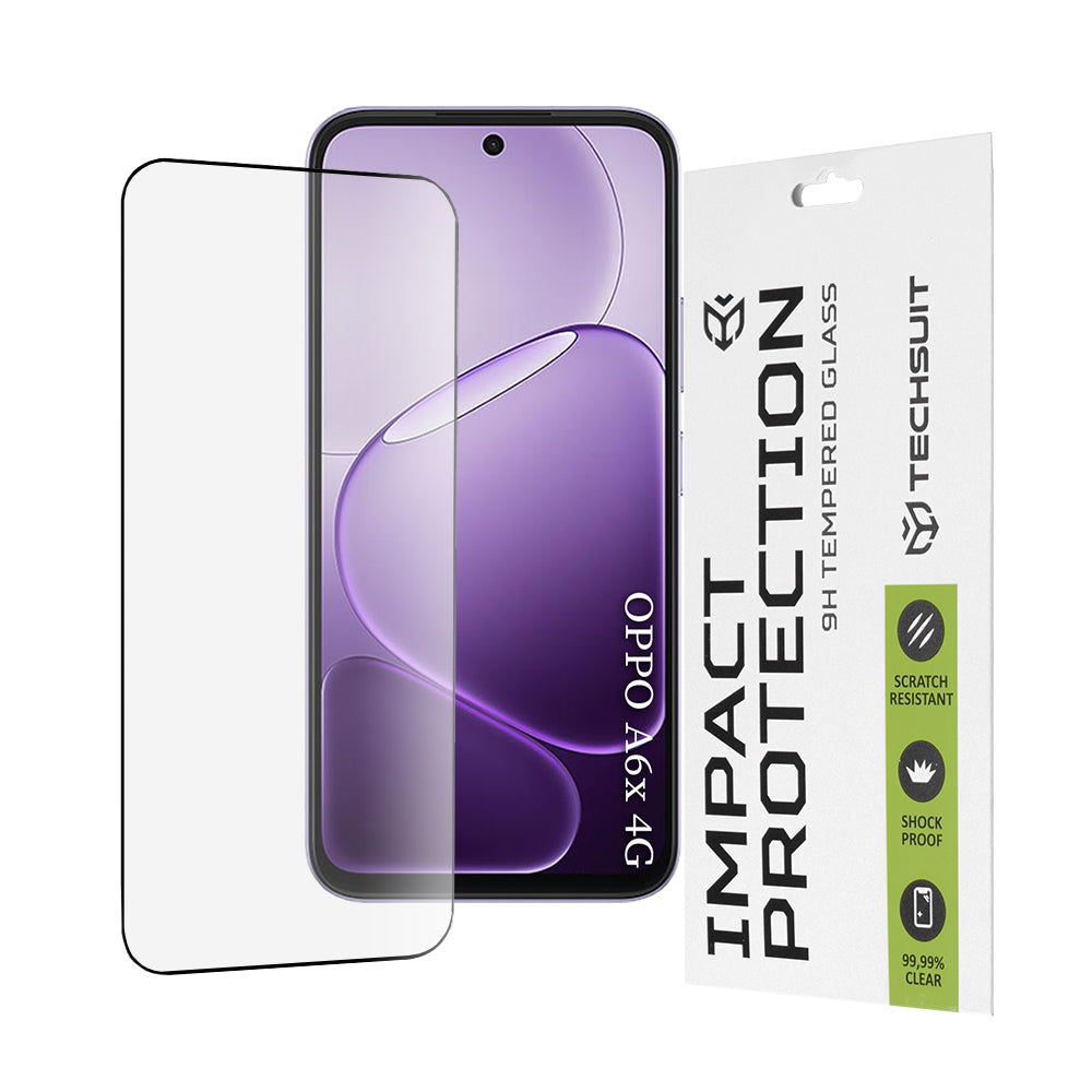 Beskyttelsesfilm Techsuit skærmbeskytter til Oppo A6x 4G / A6x, Hærdet Glas, Full Glue, 111D, Sort